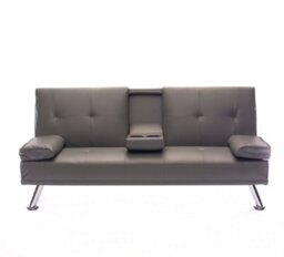 Mattress Guru Faux Leather Folding Sofa Bed With Cup Holders Cinema Style, Grey - thumbnail 1