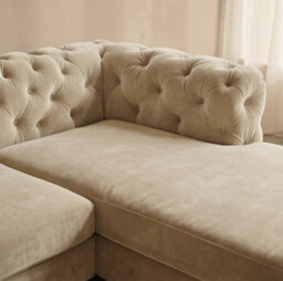 Monaco Chesterfield 3 Seater Chaise Sofa Cream Velvet L Shaped Corner Chaise- Right Hand Deep Buttoned Upholstery Couch Lounge - thumbnail 3