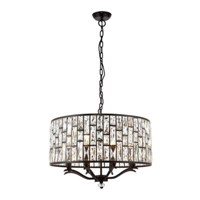 Luminosa Lighting Luminosa Belle 8 Light Ceiling Pendant Dark Bronze, Clear Crystal, E14
