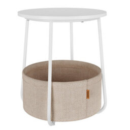 LEDREM Side Table, Round End Table With Fabric Basket, For Living Room Bedroom, Bedside Table, Modern Style, White - thumbnail 3