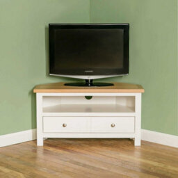 Farro White 90Cm Corner Tv Unit - Fully Assembled - Painted With Oak Top By Roseland Furniture - thumbnail 7