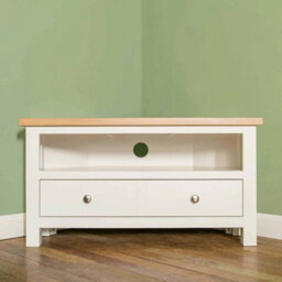 Farro White 90Cm Corner Tv Unit - Fully Assembled - Painted With Oak Top By Roseland Furniture - thumbnail 6