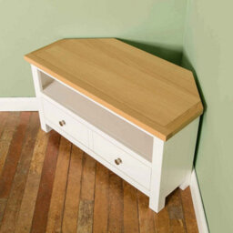 Farro White 90Cm Corner Tv Unit - Fully Assembled - Painted With Oak Top By Roseland Furniture - thumbnail 9