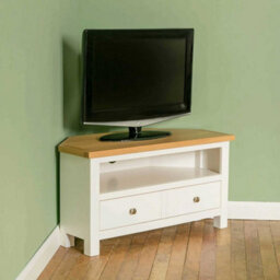 Farro White 90Cm Corner Tv Unit - Fully Assembled - Painted With Oak Top By Roseland Furniture - thumbnail 8
