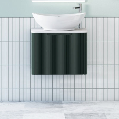 Royal Bathrooms Avenza 600mm Deep Moss Green Wall Hung Bathroom Countertop Vanity Unit 1 Drawer With Amaze Basin - image 1