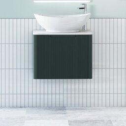 Royal Bathrooms Avenza 600mm Deep Moss Green Wall Hung Bathroom Countertop Vanity Unit 1 Drawer With Amaze Basin - thumbnail 1