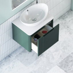 Royal Bathrooms Avenza 600mm Deep Moss Green Wall Hung Bathroom Countertop Vanity Unit 1 Drawer With Amaze Basin - thumbnail 5