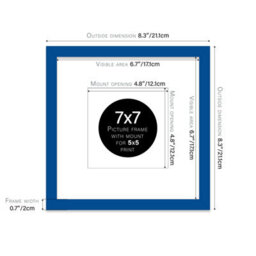 "7X7"" Blue Picture Frame - 7X7"" Square Frame With 5X5"" Mount For 7X7""/5X5"" Pictures Art Deco Style Room Decor, 1 Pack" - thumbnail 2