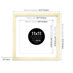 "11X11"" Gold Picture Frame - 11X11"" Square Frame With 10X10"" Mount For 11X11""/10X10"" Pictures Art Deco Style Room Decor, 1 Pack" - thumbnail 2