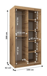 Arte Uppsala T3 Sliding Door Wardrobe 100Cm In Black - Bold Mirrored Storage For Urban Elegance - thumbnail 4