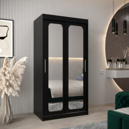 Arte Uppsala T3 Sliding Door Wardrobe 100Cm In Black - Bold Mirrored Storage For Urban Elegance