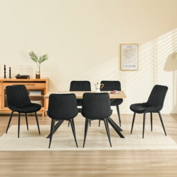 Longtoo Set Of 6 Dining Chairs With Velvet Upholstered Seat & Backrest,stable Metal Legs,modern Stripe Design,black