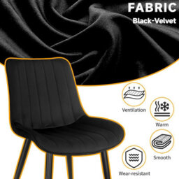 Longtoo Set Of 6 Dining Chairs With Velvet Upholstered Seat & Backrest,stable Metal Legs,modern Stripe Design,black - thumbnail 4