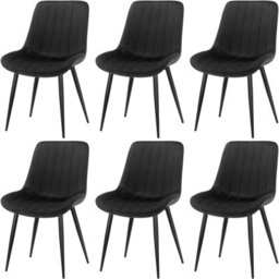 Longtoo Set Of 6 Dining Chairs With Velvet Upholstered Seat & Backrest,stable Metal Legs,modern Stripe Design,black - thumbnail 2