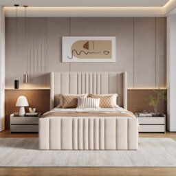 Mika Cream Velvet Ottoman Storage Bed King Size 5Ft - thumbnail 3