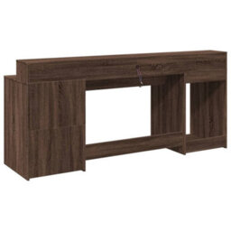 Berkfield Desk With Led Lights Brown Oak 200X55X91 Cm Engineered Wood - thumbnail 8