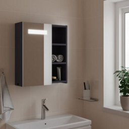 Berkfield Bathroom Mirror Cabinet With Led Light Grey 45X13X52 Cm