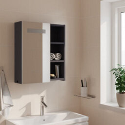 Berkfield Bathroom Mirror Cabinet With Led Light Grey 45X13X52 Cm - thumbnail 3