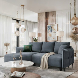 Sycylia Modern Corner Sofa Bed With Storage Wooden Frame Pine Slats Chipboard Hdf Freestanding 244X165Cm Grey Left - thumbnail 2
