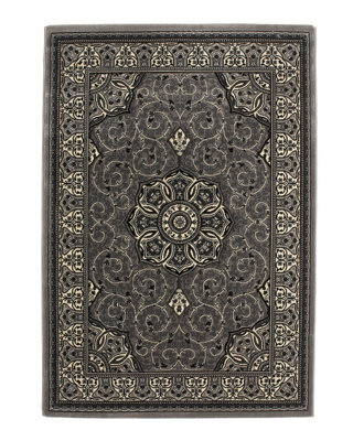 Light Grey Traditional Rug, Stain-Resistant Rug, Bordered Floral Rug For Bedroom, Livingroom & Diningroom-80Cm X 140Cm - image 1