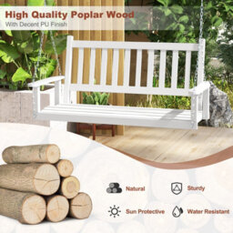 Costway 2-Person Porch Hanging Swing Chair Wooden Garden Swing Bench W/ Slatted Back - thumbnail 6