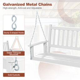 Costway 2-Person Porch Hanging Swing Chair Wooden Garden Swing Bench W/ Slatted Back - thumbnail 7
