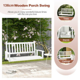 Costway 2-Person Porch Hanging Swing Chair Wooden Garden Swing Bench W/ Slatted Back - thumbnail 9