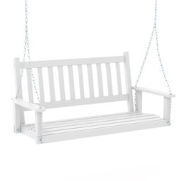 Costway 2-Person Porch Hanging Swing Chair Wooden Garden Swing Bench W/ Slatted Back - thumbnail 2