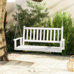 Costway 2-Person Porch Hanging Swing Chair Wooden Garden Swing Bench W/ Slatted Back - thumbnail 1