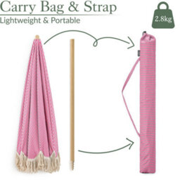 Christow Portable Parasol Beach Garden Tilting Umbrella Fringed Tassel Sun Shade Uv50+ 2M Pink Stripes - thumbnail 6