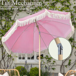 Christow Portable Parasol Beach Garden Tilting Umbrella Fringed Tassel Sun Shade Uv50+ 2M Pink Stripes - thumbnail 4