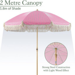 Christow Portable Parasol Beach Garden Tilting Umbrella Fringed Tassel Sun Shade Uv50+ 2M Pink Stripes - thumbnail 5