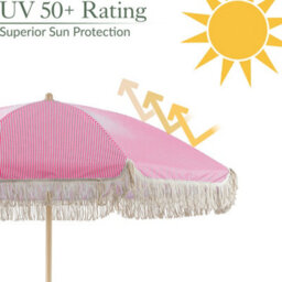 Christow Portable Parasol Beach Garden Tilting Umbrella Fringed Tassel Sun Shade Uv50+ 2M Pink Stripes - thumbnail 3
