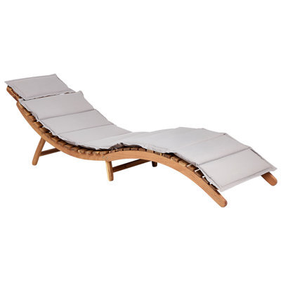 Beliani Luino Folding Garden Sun Lounger With Cushion, Acacia Wood, Grey - image 1