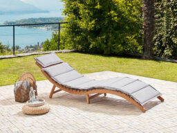 Beliani Luino Folding Garden Sun Lounger With Cushion, Acacia Wood, Grey - thumbnail 2