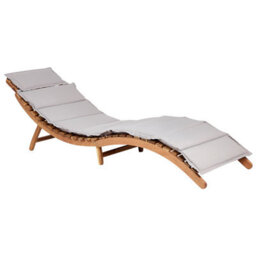 Beliani Luino Folding Garden Sun Lounger With Cushion, Acacia Wood, Grey - thumbnail 1