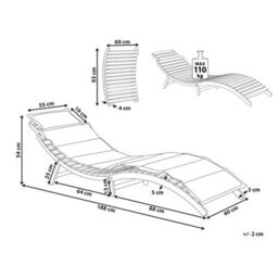 Beliani Luino Folding Garden Sun Lounger With Cushion, Acacia Wood, Grey - thumbnail 3