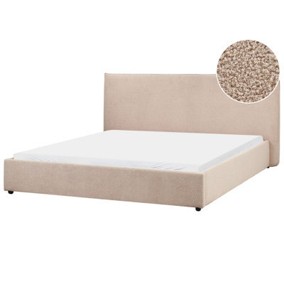 Beliani Bed Boucle Lavaur 180 X 200 Cm (Eu Super King) Taupe - image 1