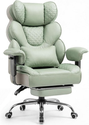 Comhoma Ergonomic Office Chair, Gaming Chair With Footrest, High Executive Chair With Spring Lumbar Support, Pu Leather, Green - image 1
