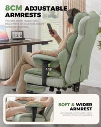 Comhoma Ergonomic Office Chair, Gaming Chair With Footrest, High Executive Chair With Spring Lumbar Support, Pu Leather, Green - thumbnail 6