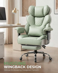 Comhoma Ergonomic Office Chair, Gaming Chair With Footrest, High Executive Chair With Spring Lumbar Support, Pu Leather, Green - thumbnail 2