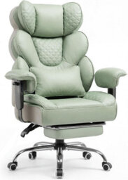 Gtplayer Ergonomic Office Chair, Gaming Chair With Footrest, High Executive Chair With Spring Lumbar Support, Pu Leather, Green