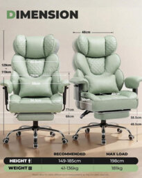 Comhoma Ergonomic Office Chair, Gaming Chair With Footrest, High Executive Chair With Spring Lumbar Support, Pu Leather, Green - thumbnail 3