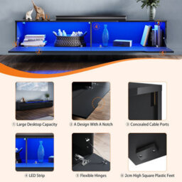 Elegant Floating Tv Unit Cabinet With Led Lights, Black Wall-Mounted Tv Stand Shelf, 1000X300X350mm - thumbnail 6