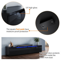Elegant Floating Tv Unit Cabinet With Led Lights, Black Wall-Mounted Tv Stand Shelf, 1000X300X350mm - thumbnail 5