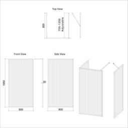 Royal Bathrooms Luxor 3 Sided Walk In Wet Room Fluted Shower Enclosure With 1200 X 800mm Stone Tray & Matt Black Frame 8mm Easy Clean Glass - thumbnail 8