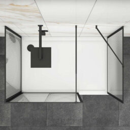 Royal Bathrooms Luxor 3 Sided Walk In Wet Room Fluted Shower Enclosure With 1200 X 800mm Stone Tray & Matt Black Frame 8mm Easy Clean Glass - thumbnail 5
