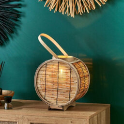 Wyld And Coco Natural Rattan Lantern 30Cm With Glass Candle Holder - Boho Indoor Decor - thumbnail 2