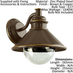 Stylish Ip44 Outdoor Wall Light In Brown And Copper With E27 Bulb Socket - thumbnail 2
