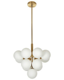 Wyld And Coco 13-Light Brass Pendant Lamp 100 Cm With White Glass Globe Shades - Contemporary Dining Room Lighting - thumbnail 1